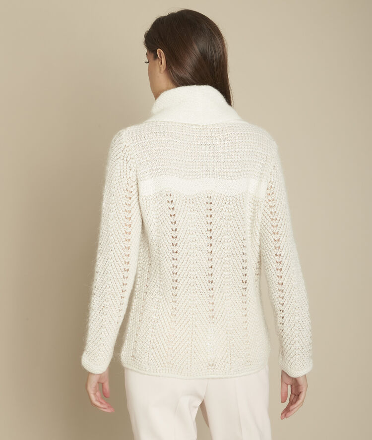 Folklore openwork knit turtleneck pullover ecru.