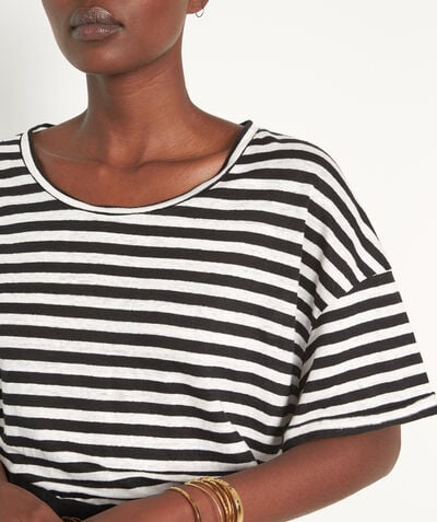 Melina black and white striped certified linen T-shirt PhotoZ | 1-2-3