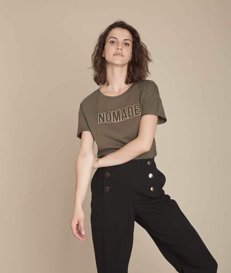 Carthagene khaki embroidered t-shirt with lace slogan kaki.
