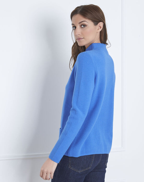 Belize blue fine knit funnel neck pullover mid blue.