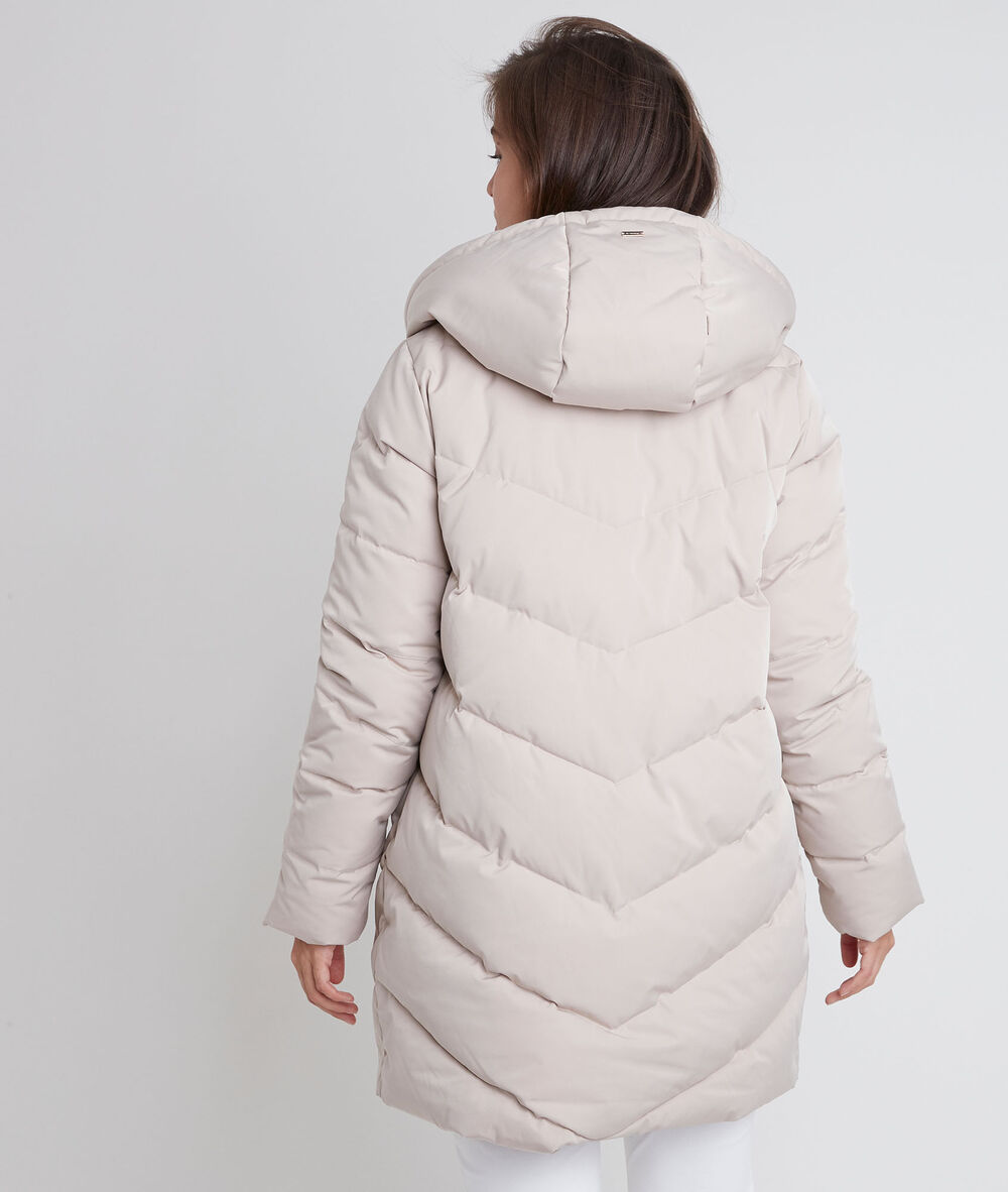 Lison beige hooded down jacket argile.