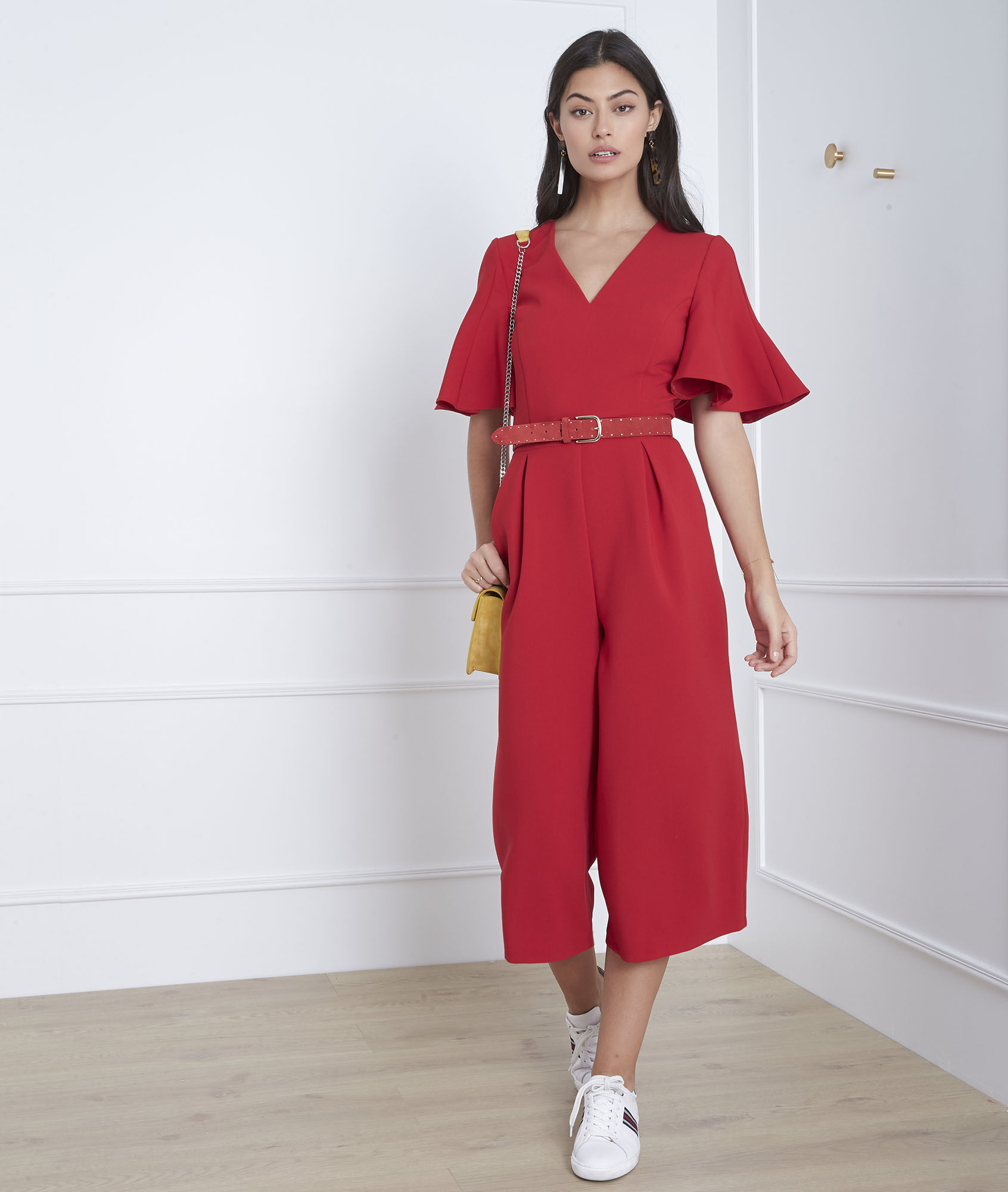 red cropped jumpsuit