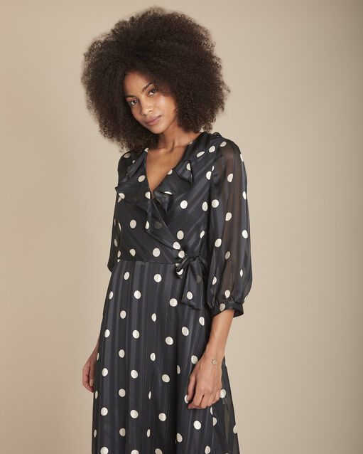 Renata black polka dot dress with ruffled neck (2) - Maison 123