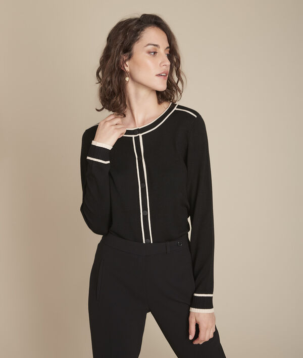 Fontenay black cardigan with striped grosgrain detailing | 1-2-3 Fontenay black cardigan with striped grosgrain detailing PhotoZ | 1-2-3