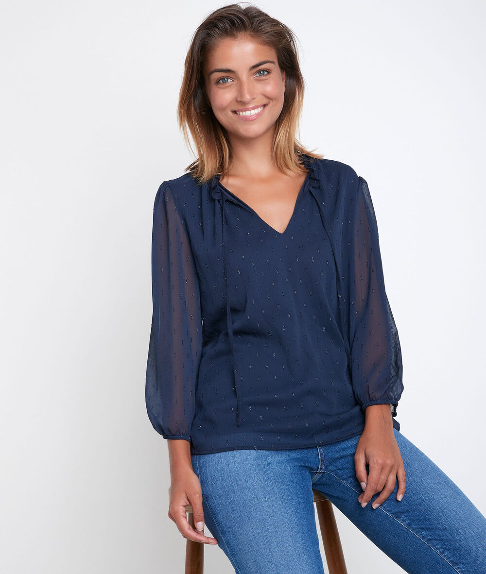 Daika dual-fabric plumetis top encre.