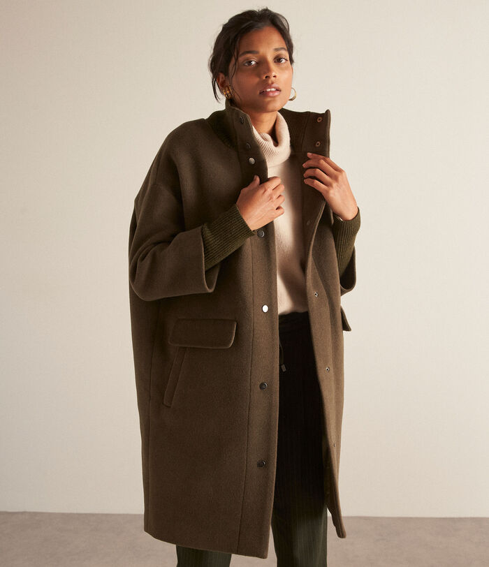 MAGDA straight khaki recycled wool coat