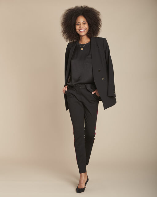 Mayssa black two-fabric blouse with satin front (2) - Maison 123
