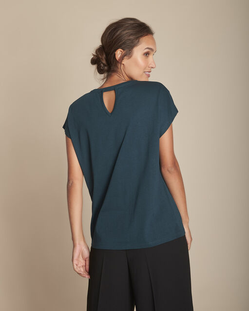 Chypre dark green t-shirt with embroidered openwork details at the neckline forest green.