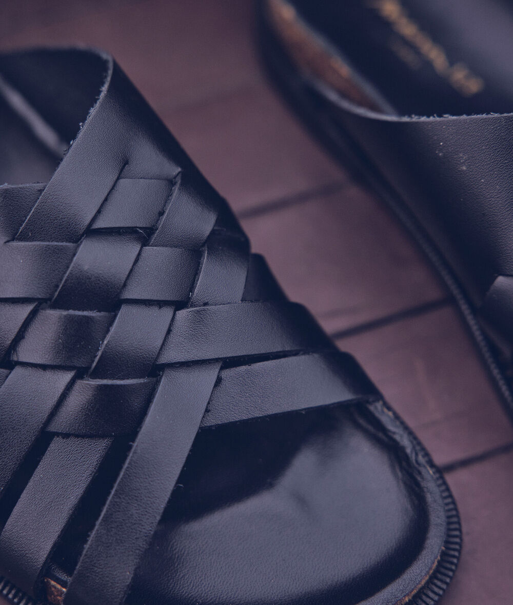 Vadim black braided flat leather mules PhotoZ | 1-2-3