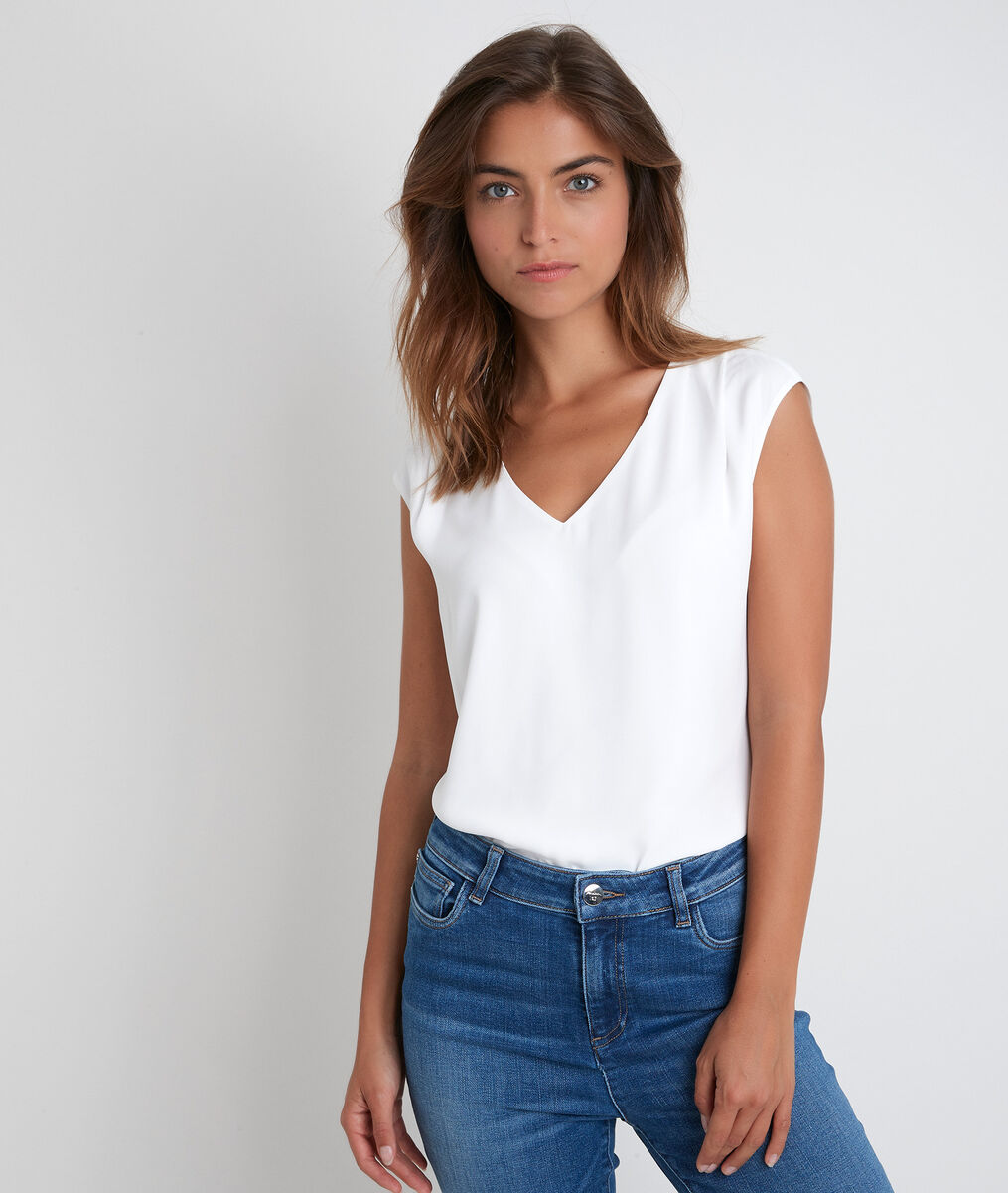 Neptune dual-fabric V-neck blouse | 1-2-3 Neptune dual-fabric V-neck blouse PhotoZ | 1-2-3