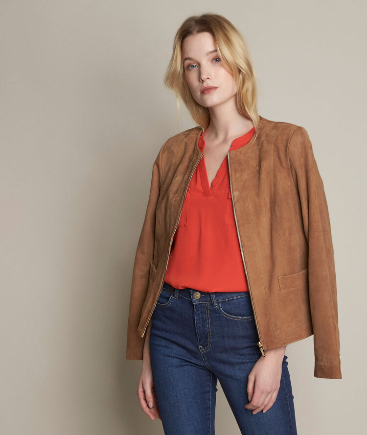 Genna orange two-fabric blouse vibrant orange.