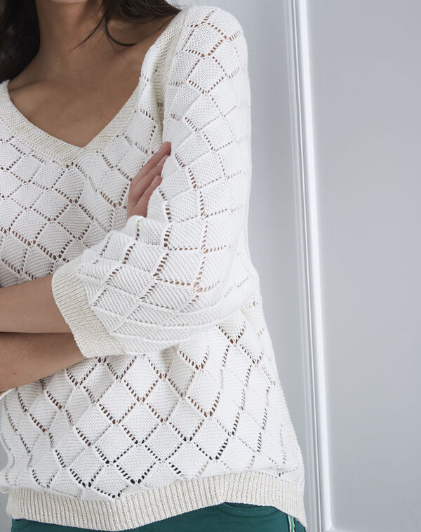 Aquarelle cream openwork pullover cream.