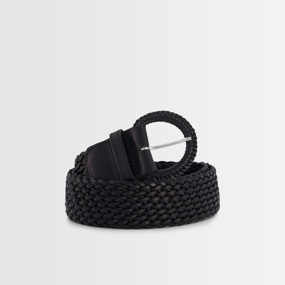 Sandie black leather braid belt noir.