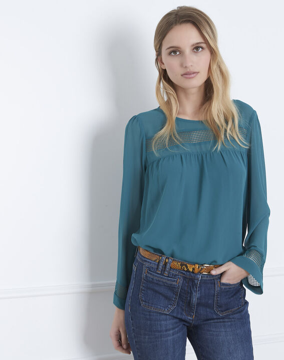 Verana green blouse with lace insert | 1-2-3 Verana green blouse with lace insert PhotoZ | 1-2-3