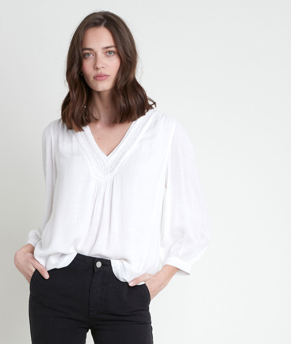 TAYLOR ecru blouse with embroidered neckline Women | Maison 123