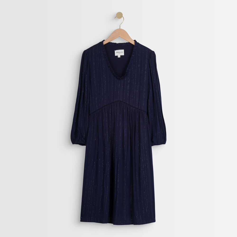 Larissa navy a-line dress in lurex marine.