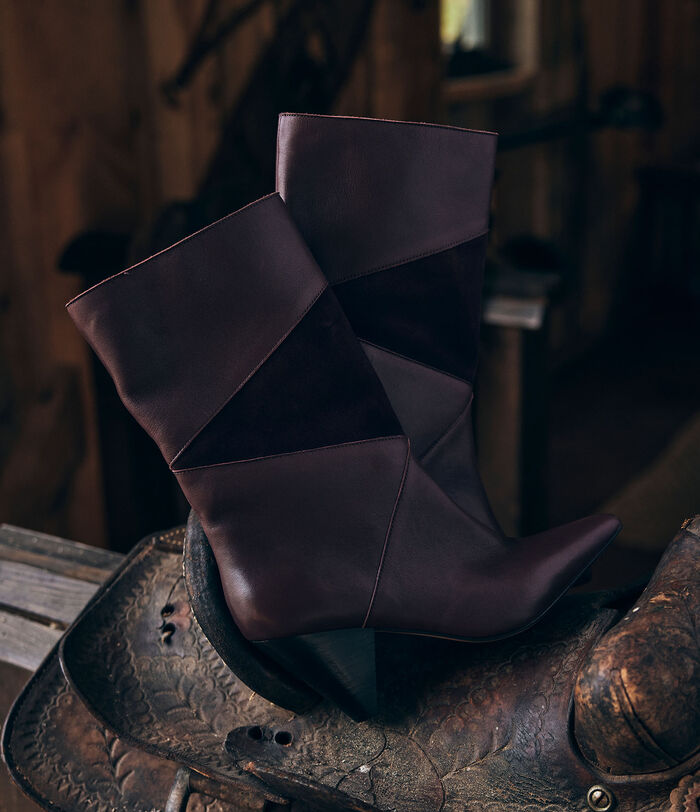 Nalla dual-material burgundy leather boots