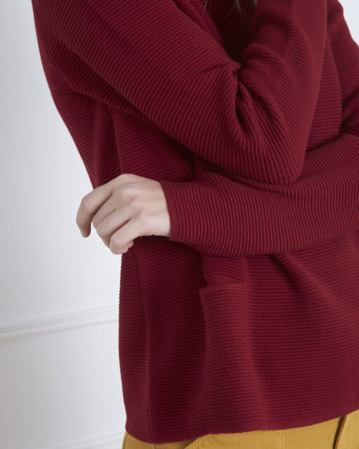 Belize garnet red fine knit funnel neck jumper dark red.