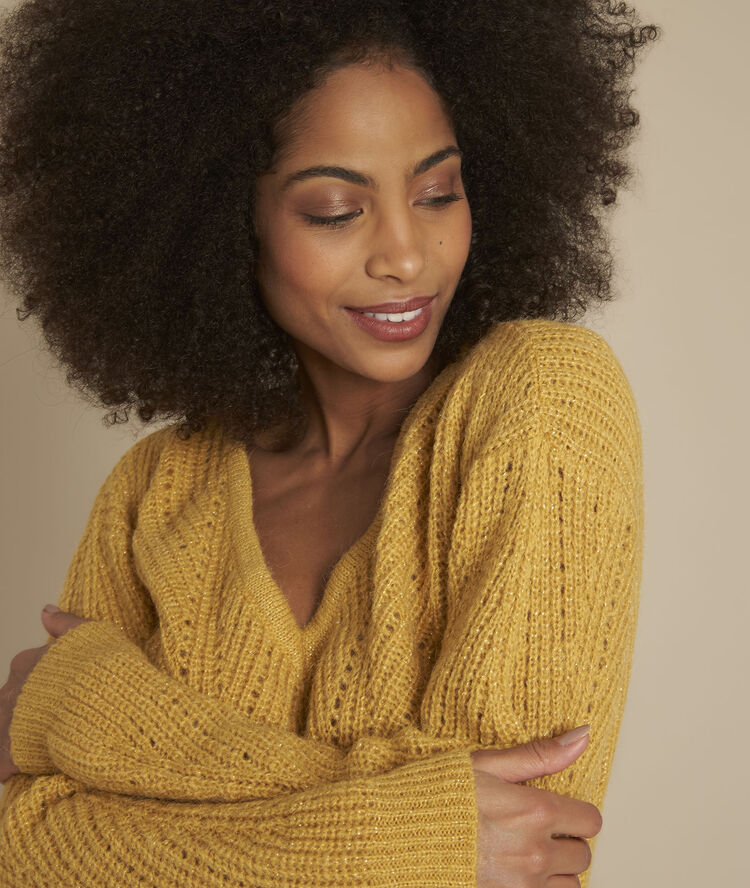 Fougasse amber openwork pullover ochre.