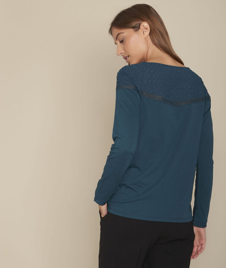 Chiara cypress t-shirt with lace neckline forest green.