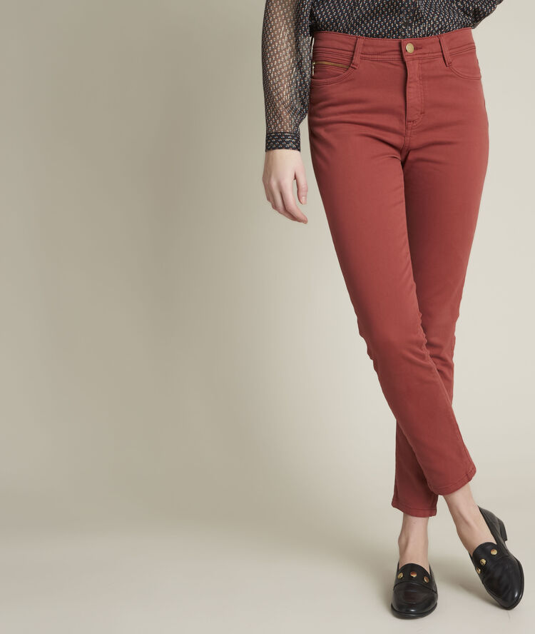 The iconic sultan cotton silk burgundy jeans  peach.