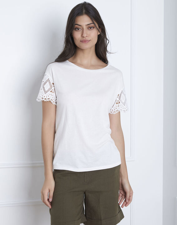 Podgorica ecru lace sleeve T-shirt | 1-2-3 Podgorica ecru lace sleeve T-shirt PhotoZ | 1-2-3