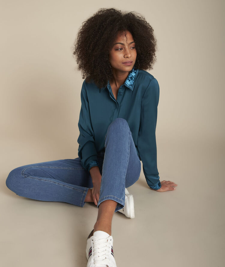 Maya cypress satin shirt forest green.