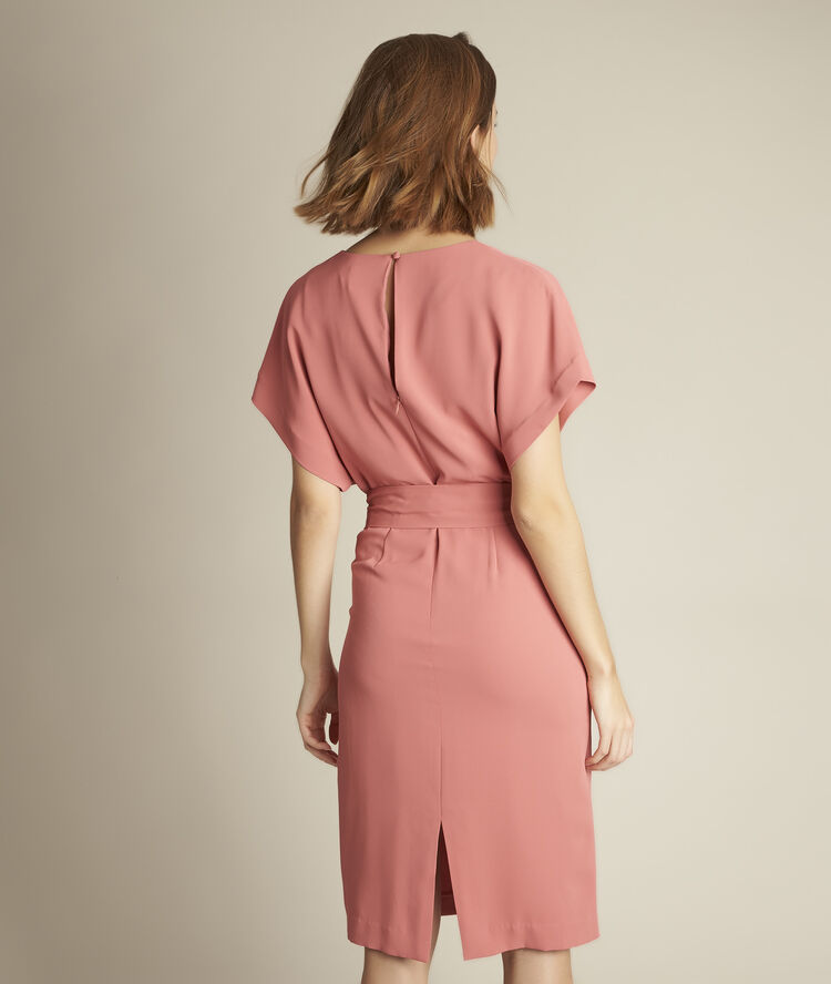 Of&eacute;lie crepe dress with belt pale pink.
