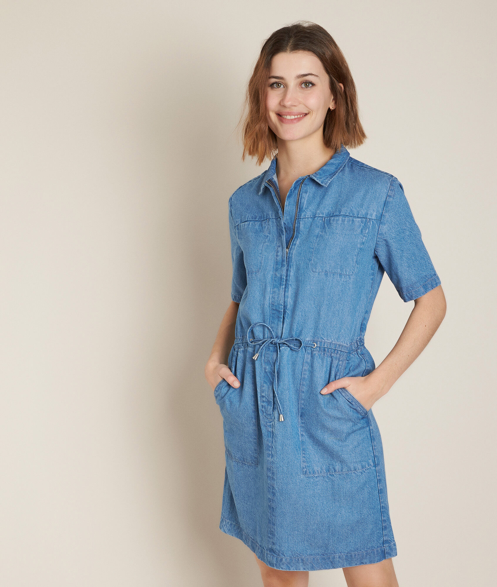 denim shift dress