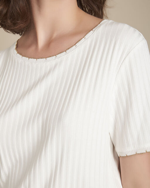 Charlotte ecru ribbed T-shirt with lurex detailing (2) - Maison 123