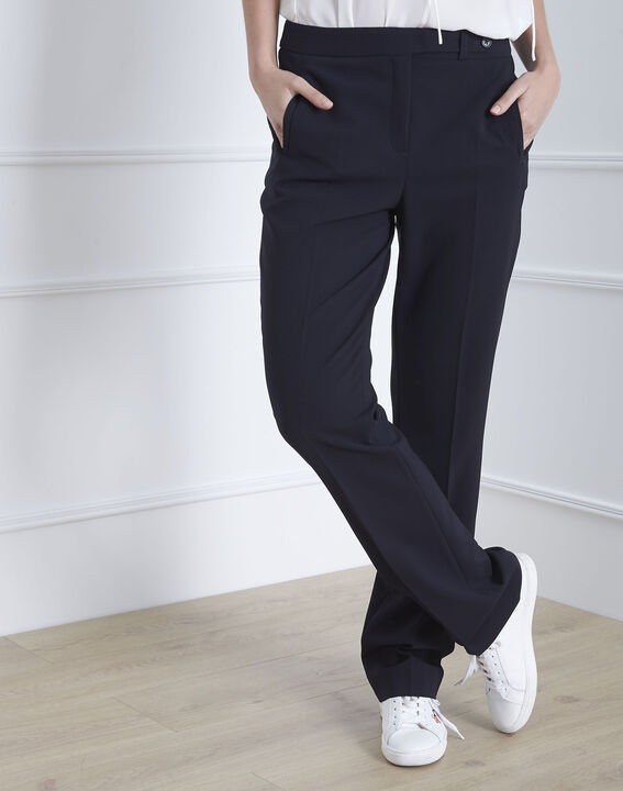 Hugo navy microfibre straight cut trousers with buttoned waistband | 1-2-3 Hugo navy microfibre straight cut trousers with buttoned waistband PhotoZ | 1-2-3