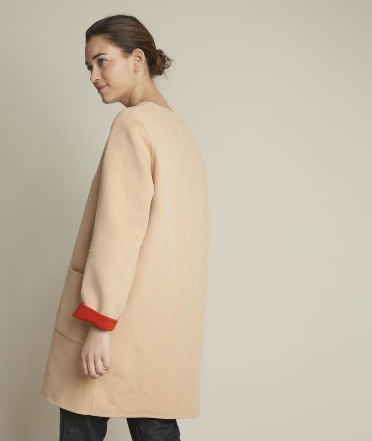 Saelle reversible wool coat vibrant orange.