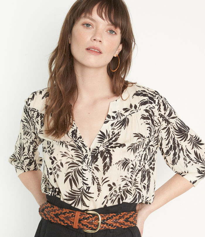 Loana cream and black printed blouse
