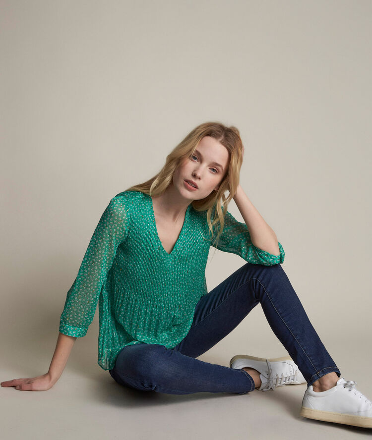 Eva pleated printed blouse meadow.