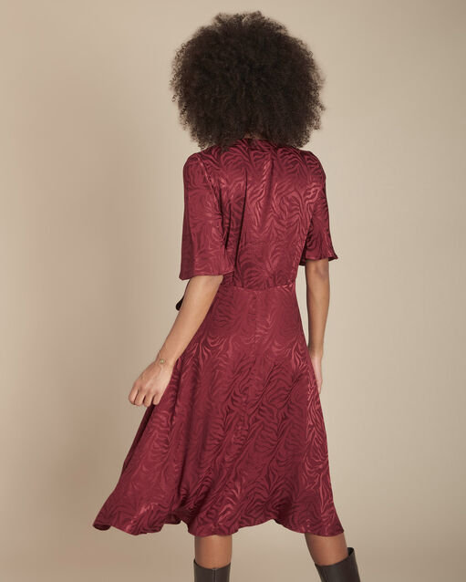 Roda red fluid jacquard wrapover dress bordeaux.
