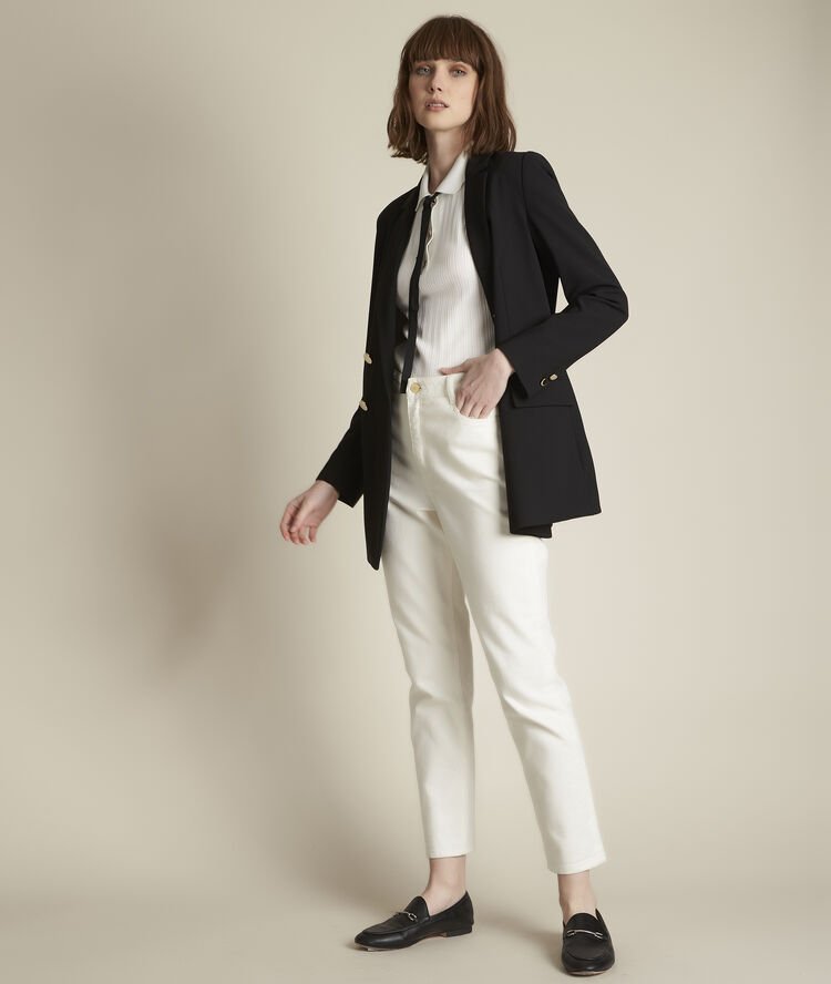 Romy openwork polo shirt ecru.