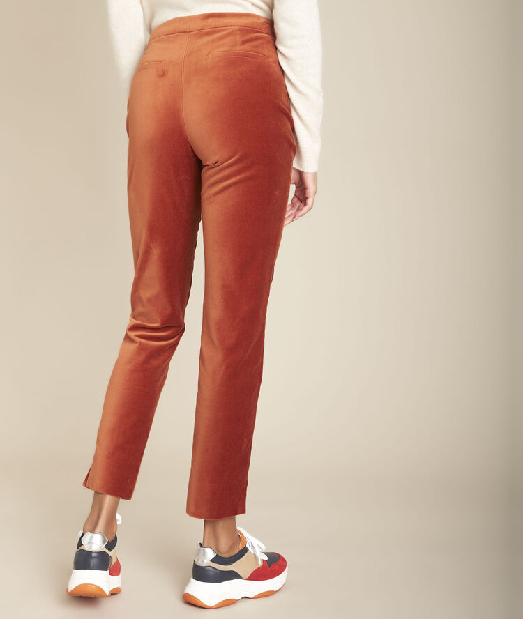 Ethan mahogany straight velvet trousers caramel.