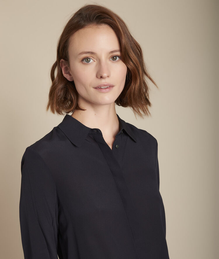 Maelle navy silk shirt navy.