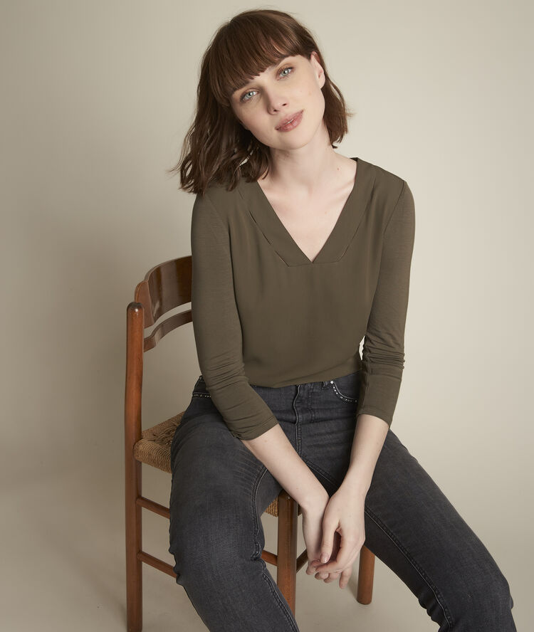 Eliott khaki top in two fabrics khaki.