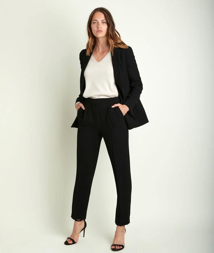 Isaure straight leg cr&ecirc;pe trousers black.