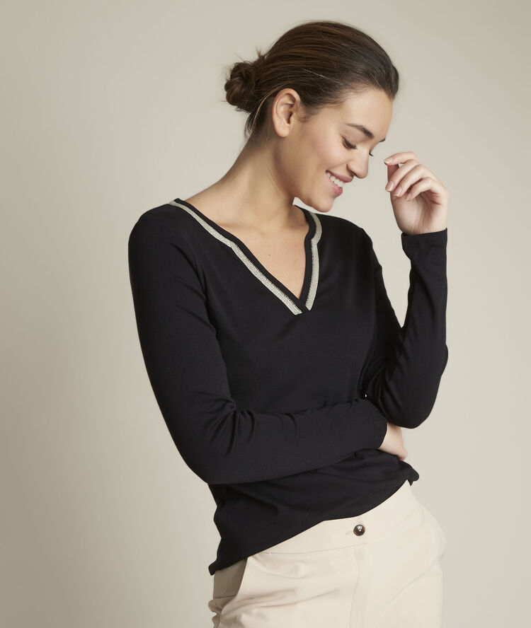 Rabat black t-shirt with a henley neck black.