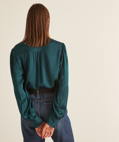 Chlea dark green satin-finish blouse PhotoZ | 1-2-3