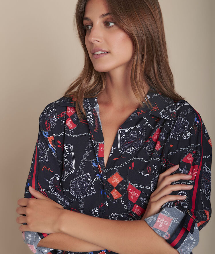Cathleen navy crest print shirt navy.