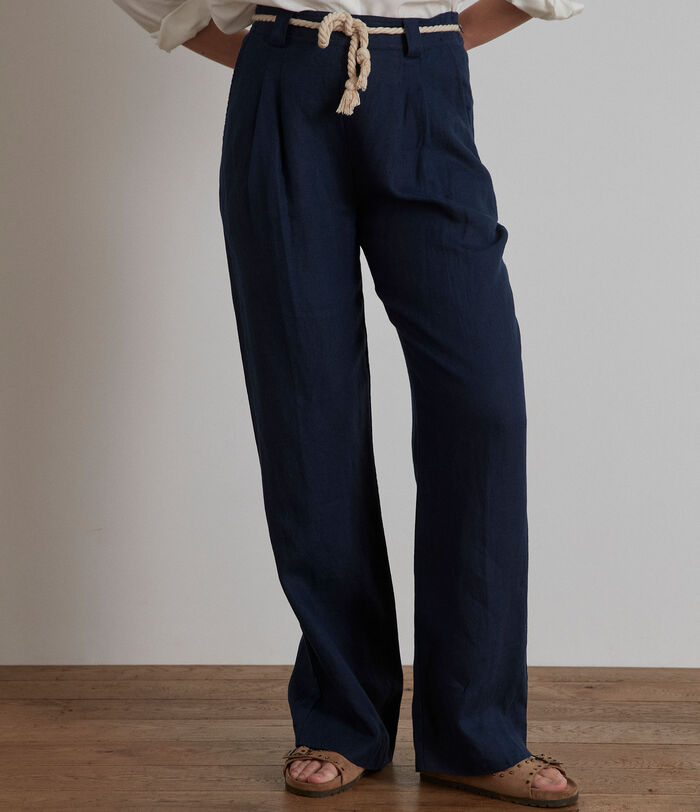 Louise navy eco-friendly linen wide-leg trousers PhotoZ | 1-2-3