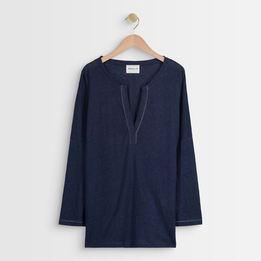Ilea blue linen top encre.