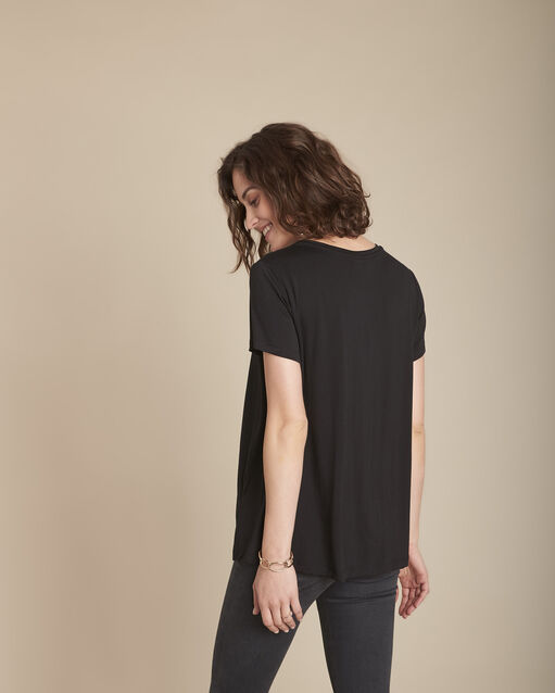 Chypre black t-shirt with embroidered openwork details at the neckline black.