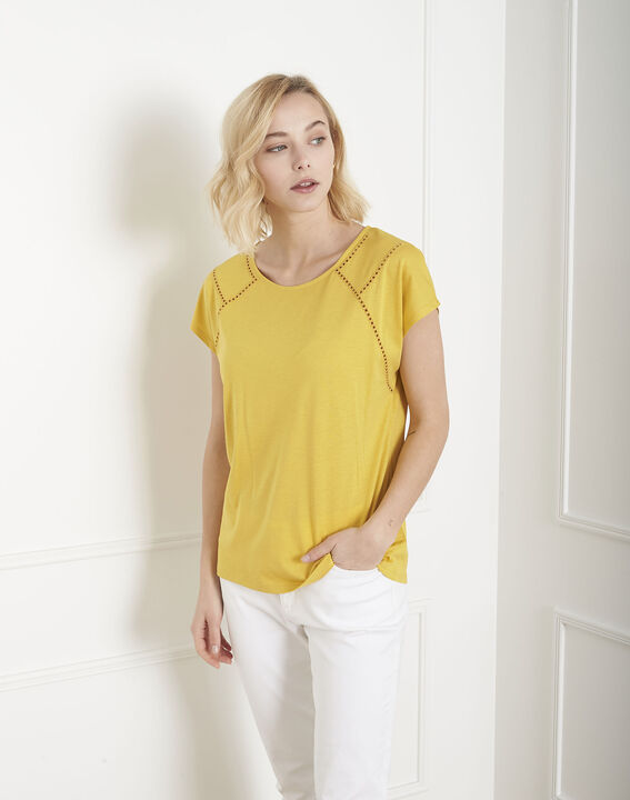 Provence yellow T-shirt with ladder lace trim | 1-2-3 Provence yellow T-shirt with ladder lace trim PhotoZ | 1-2-3