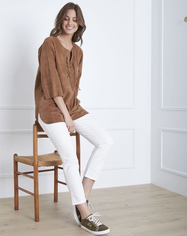 Vanak chocolate suede leather lace-up dress camel.