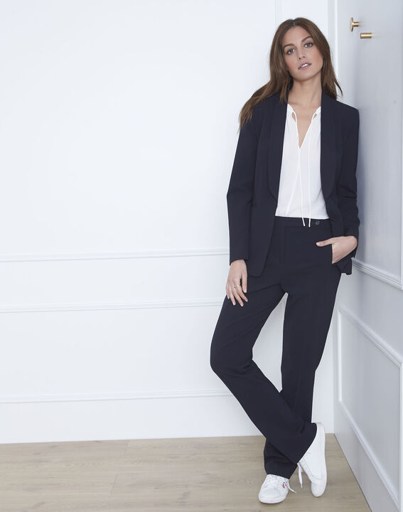 Hugo navy microfibre straight cut trousers with buttoned waistband | 1-2-3 Hugo navy microfibre straight cut trousers with buttoned waistband PhotoZ | 1-2-3