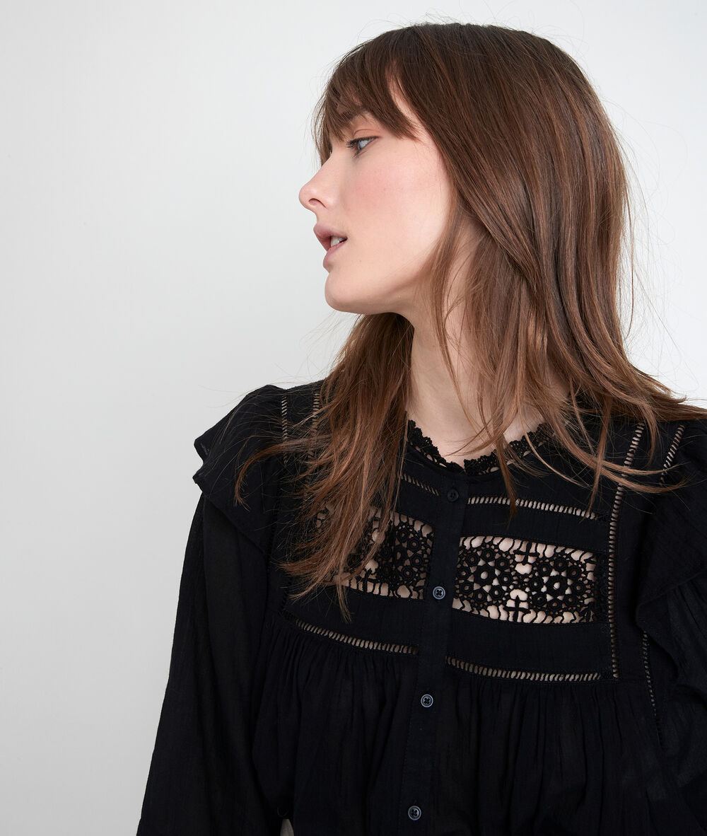 Talia black cotton lace blouse noir.